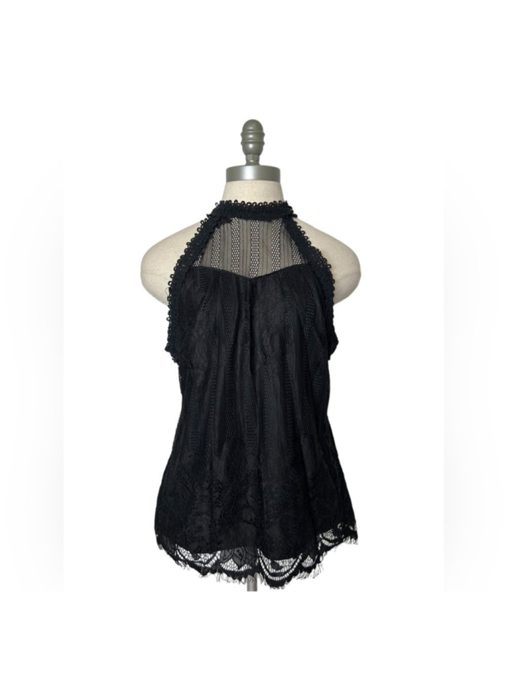 Ultra Pink Black Lace High Neck Halter Sexy Sleeveless Blouse Size Large - Picture 5 of 15